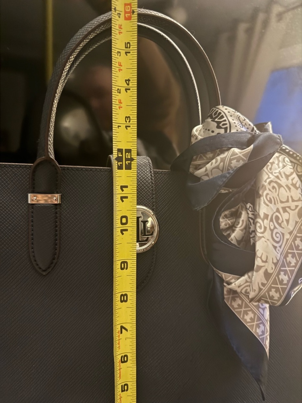 Ralph Lauren Navy Blue Leather Satchel with Silver Hardware. Comes with scarf - Picture 4 of 10